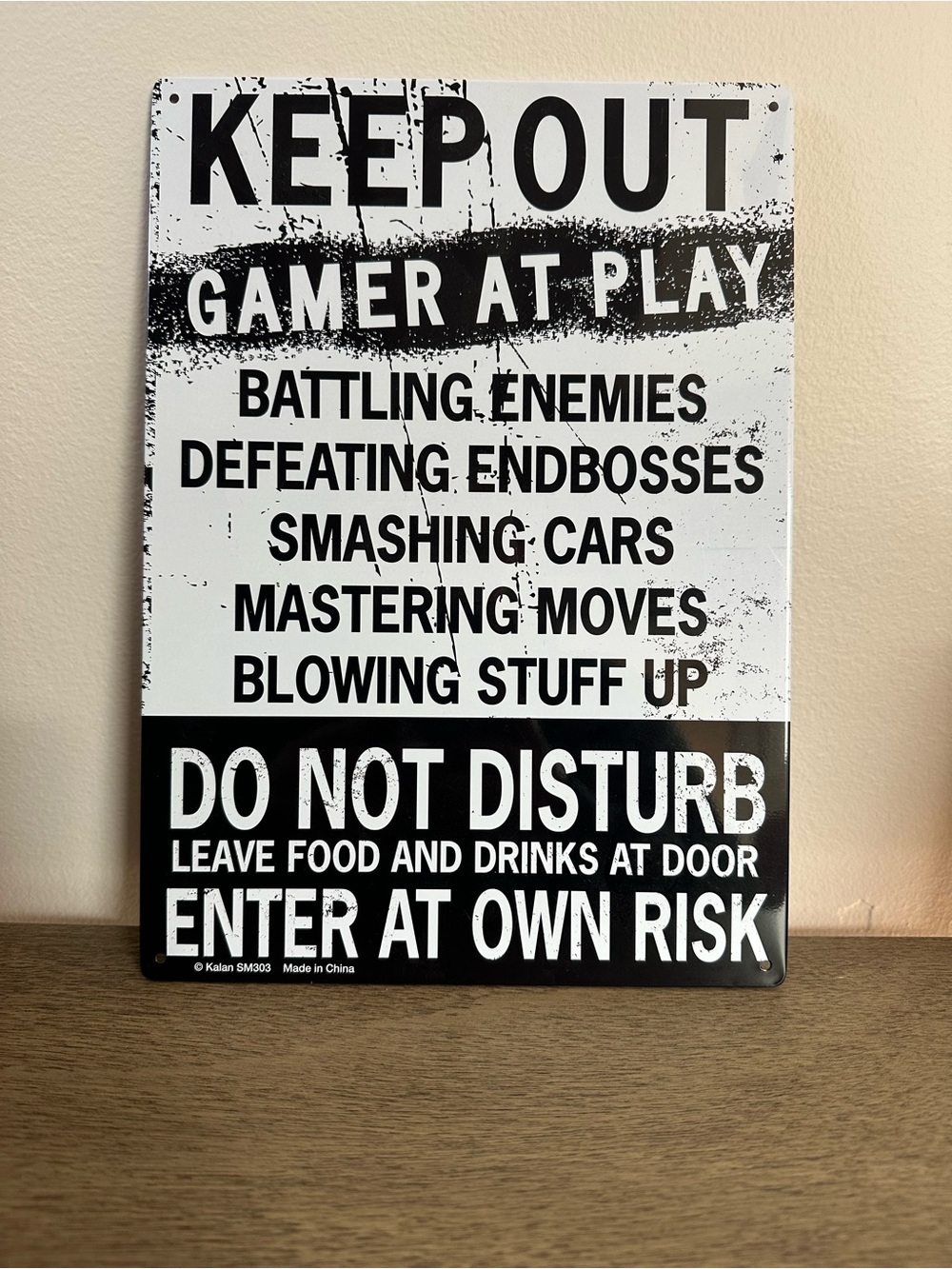 Keep Out Gamer At Play Metal Sign - Black & White